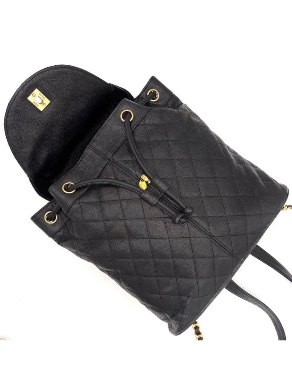 Chanel Quilted Caviar Leather Chain Backpack Black
